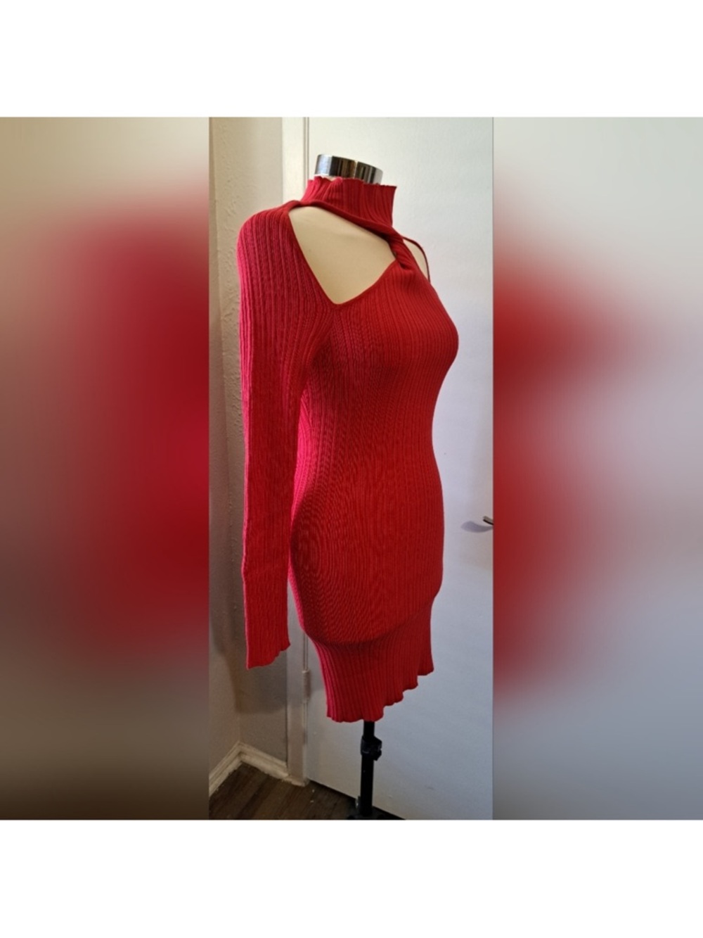 ASOS Red Ribbed Cutout Mini Dress - Picture 7 of 10